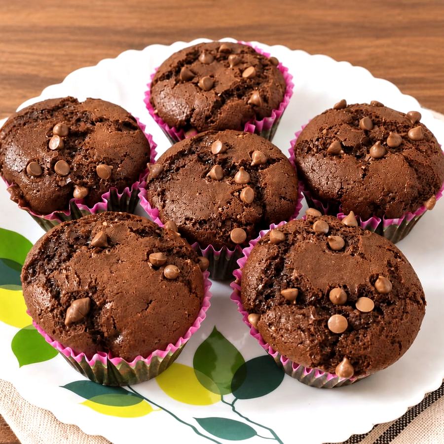 Double chocolate chip muffins on a plate