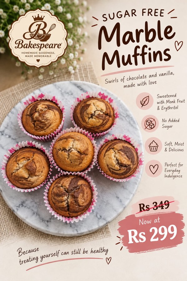 Sugar-free marble muffins with chocolate and vanilla swirls