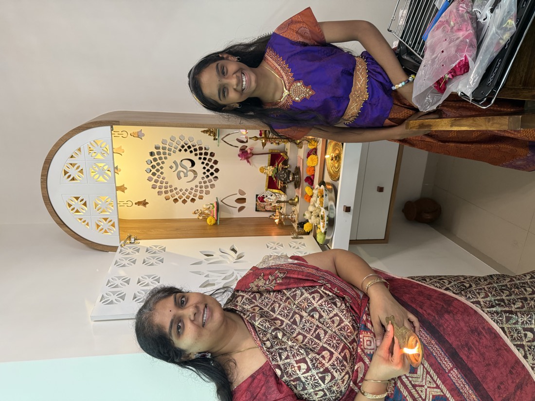 Swetha with her daughter at home